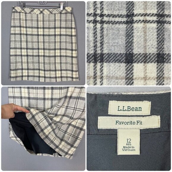 LL Bean Wool Blend Plaid Pencil Skirt Size 12 Lined Favorite Fit Preppy Academia - Picture 1 of 16